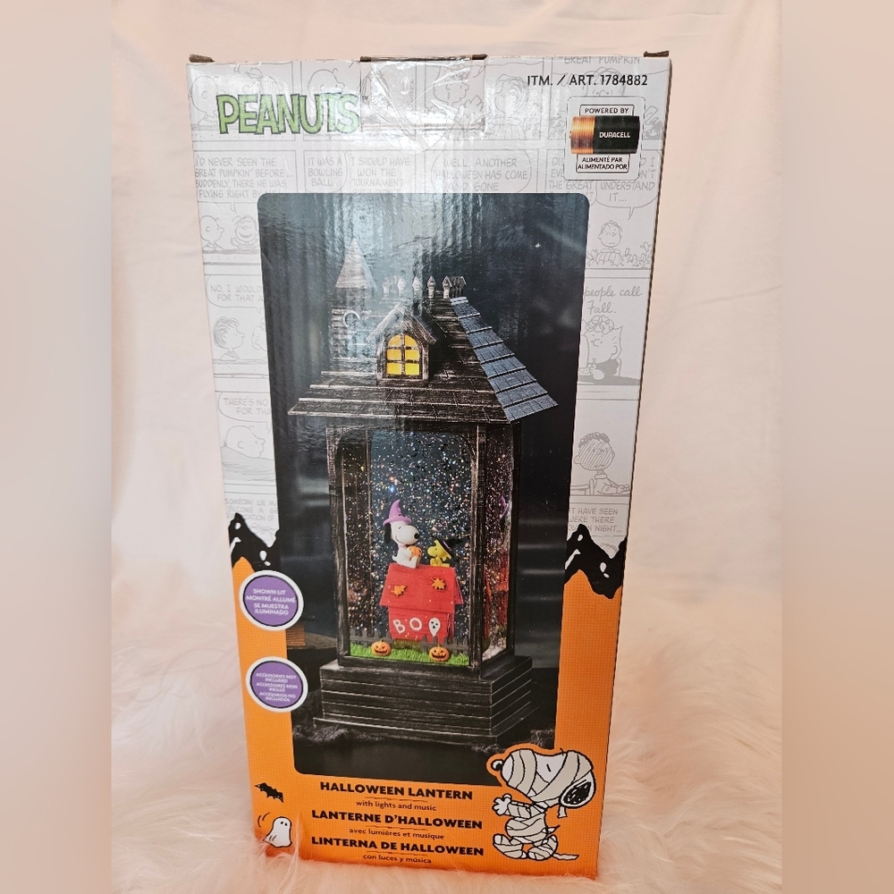 Peanuts Halloween Lantern with Snoopy and Woodstock Swirling Glitter New in Box